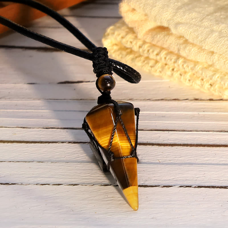 Karma Stone Natural Stone Pointed Pendant Necklace