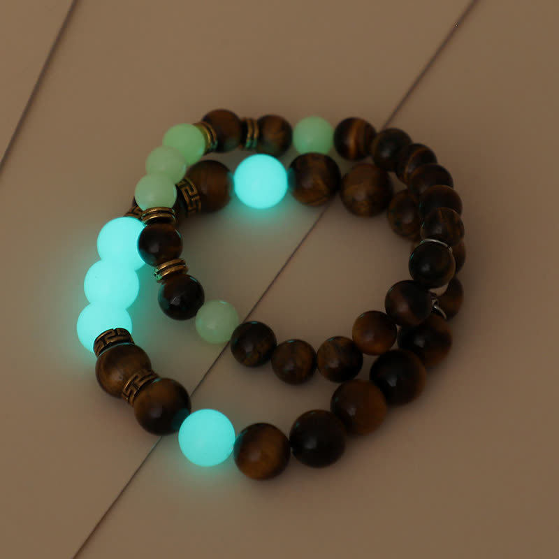 Karma Stone 2Pcs Tiger Eye Glowstone Luminous Bead Protection Couple Bracelet
