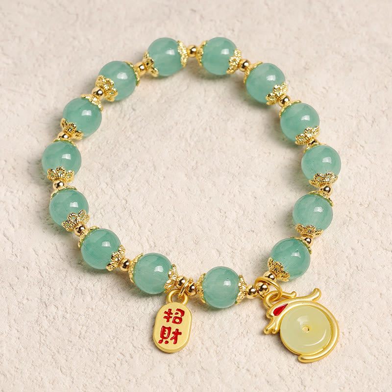 Karma Stone Year of the Dragon Red Agate Green Aventurine Peace Buckle Fu Character Lucky Fortune Bracelet