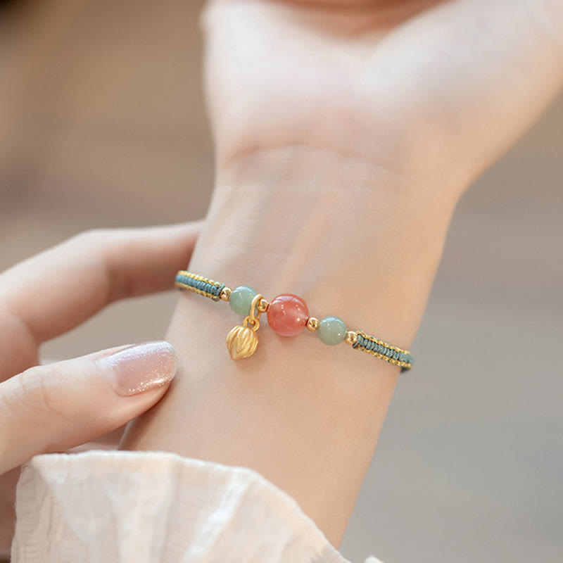 Karma Stone Red Agate Jade Lotus Confidence Calm String Bracelet