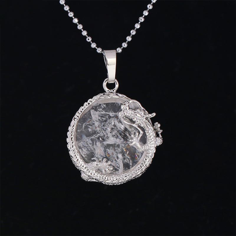 Karma Stone Chinese Dragon Natural Quartz Crystal Healing Energy Necklace Pendant