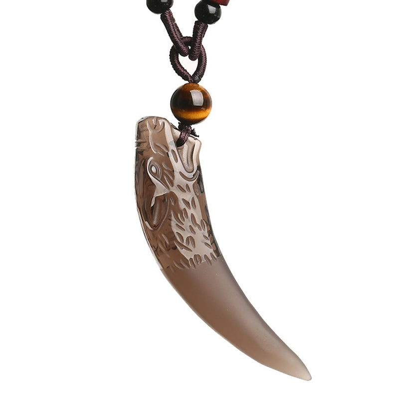 Karma Stone Natural Ice Obsidian Wolf Tooth Pattern Courage Necklace Pendant