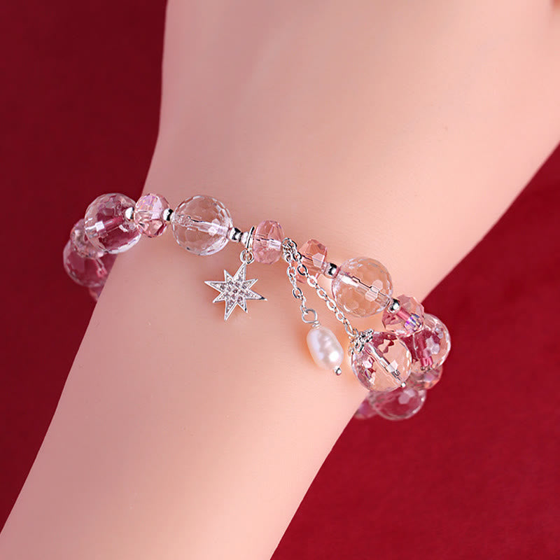 Karma Stone White Crystal Pink Crystal Protection Star Charm Bracelet