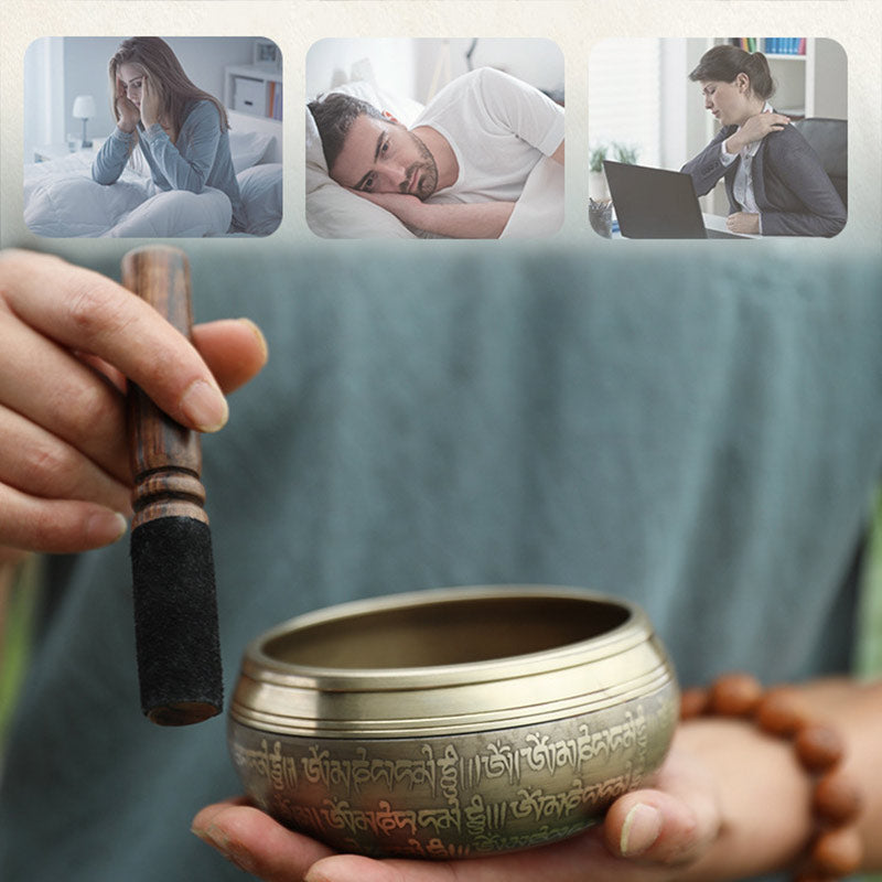 Karma Stone Tibetan Sound Bowl Handcrafted for Focus and Meditation Peaceful Happiness Singing Bowl Set
