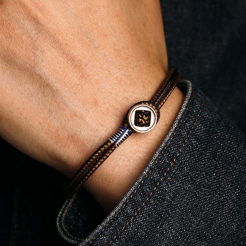 Karma Stone  925 Sterling Silver Handmade Button Protection Weave String Bracelet