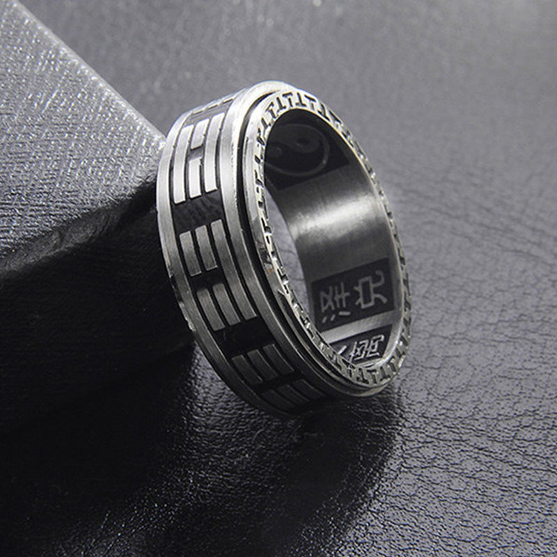 Karma Stone Bagua Yin Yang Titanium Steel Balance Rotatable Ring