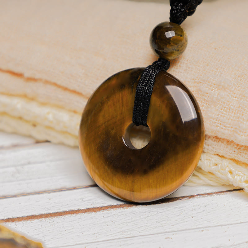 Karma Stone Lucky Coin Pendant Healing Crystal Gemstone Necklace