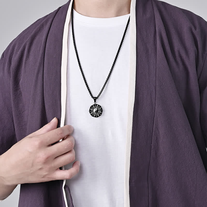 Karma Stone Bagua Yin Yang Titanium Steel Balance Necklace Pendant