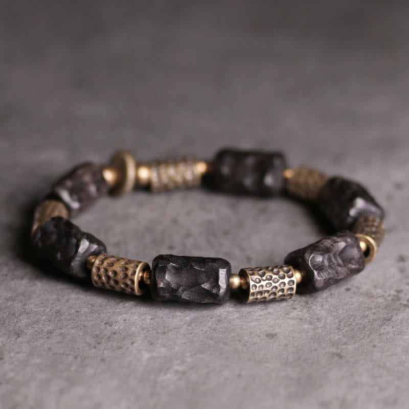 Karma Stone Tibetan Ebony Wood Copper Calm Peace Bracelet