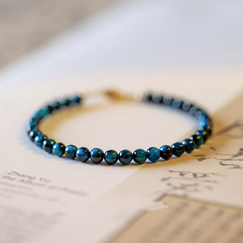 Karma Stone Natural Blue Tiger Eye Stone Protection Chain Bracelet