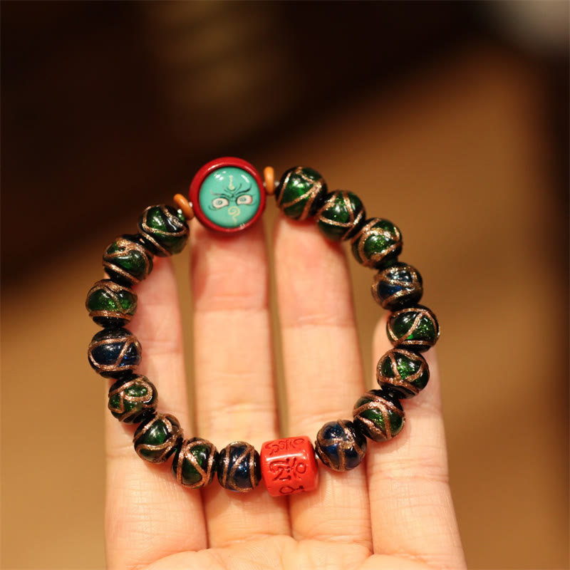 Karma Stone Tibetan Gold Swallowing Beast Family Five God Of Wealth Thangka Fortune Bead Bracelet