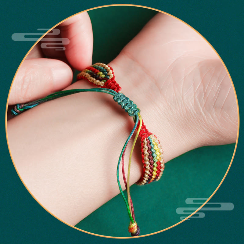Karma Stone Tibet Handmade Rainbow Multicolored Protection Braided String Bracelet
