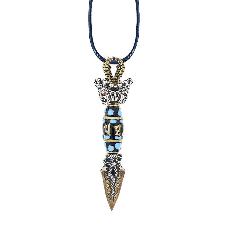 Karma Stone Tibet Om Mani Padme Hum Dzi Bead Dorje Vajra Pattern Wealth Rotatable Necklace Pendant