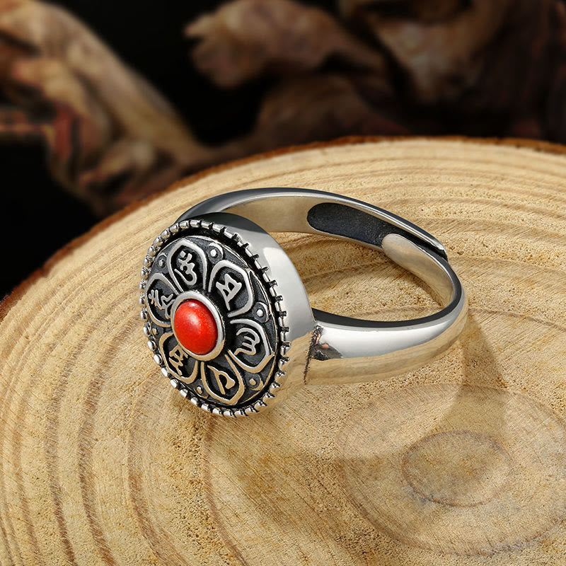 Karma Stone Tibetan Om Mani Padme Hum Peace Rotatable Ring