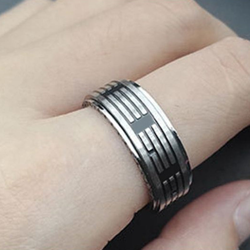 Karma Stone Bagua Yin Yang Titanium Steel Balance Rotatable Ring
