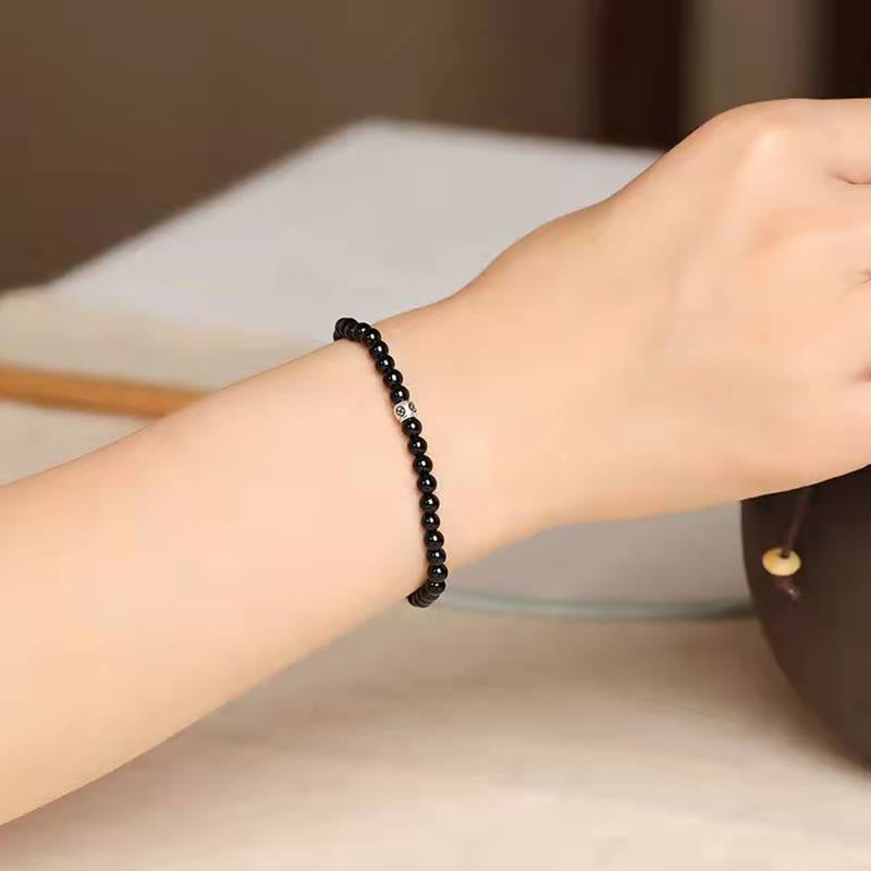 Karma Stone Natural Black Obsidian Smoky Quartz Purification Strength Bracelet