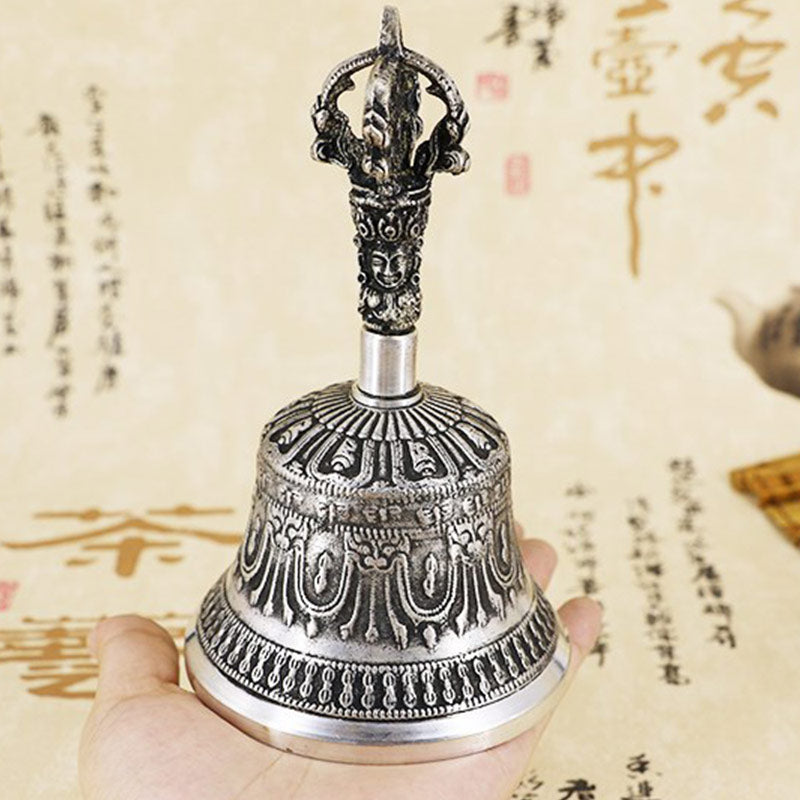 Karma Stone Tibetan Meditation Bell and Vajra Dorje Copper Decoration Set