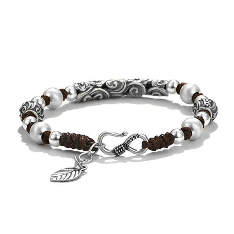 Karma Stone Tibet Handmade Copper 999 Sterling Silver Auspicious Cloud Wealth String Bracelet