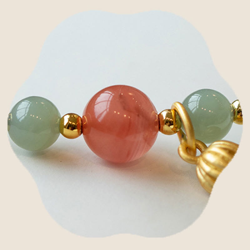 Karma Stone Red Agate Jade Lotus Confidence Calm String Bracelet