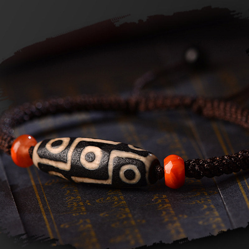 Karma Stone Tibetan Nine-Eye Dzi Bead Prosperity String Bracelet