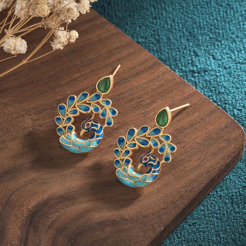 Karma Stone Natural White Peacock Green Agate Fortune Earrings