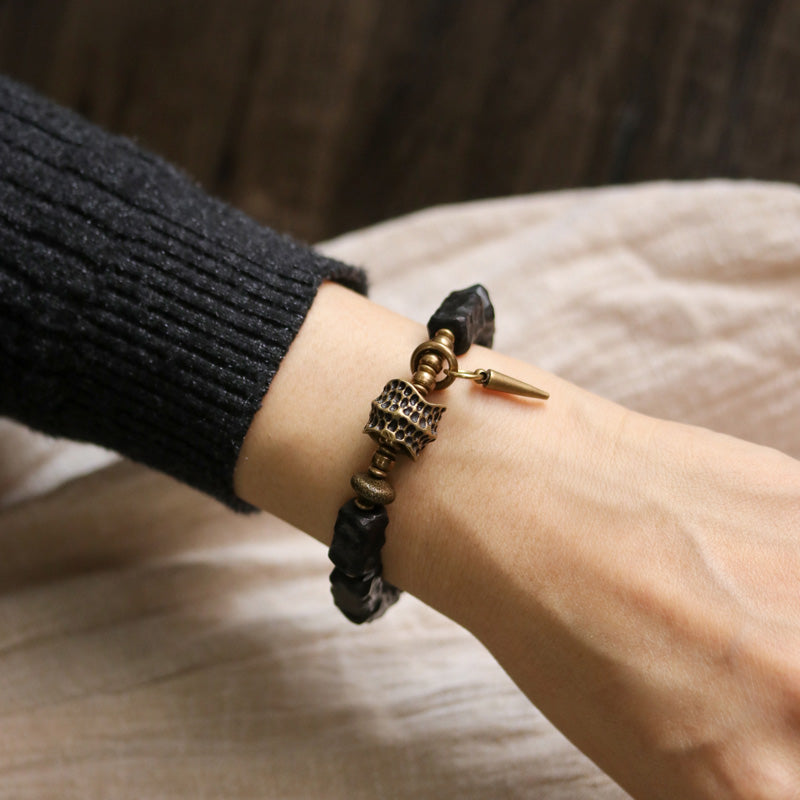 Karma Stone Ebony Wood Copper Balance Protection Couple Bracelet