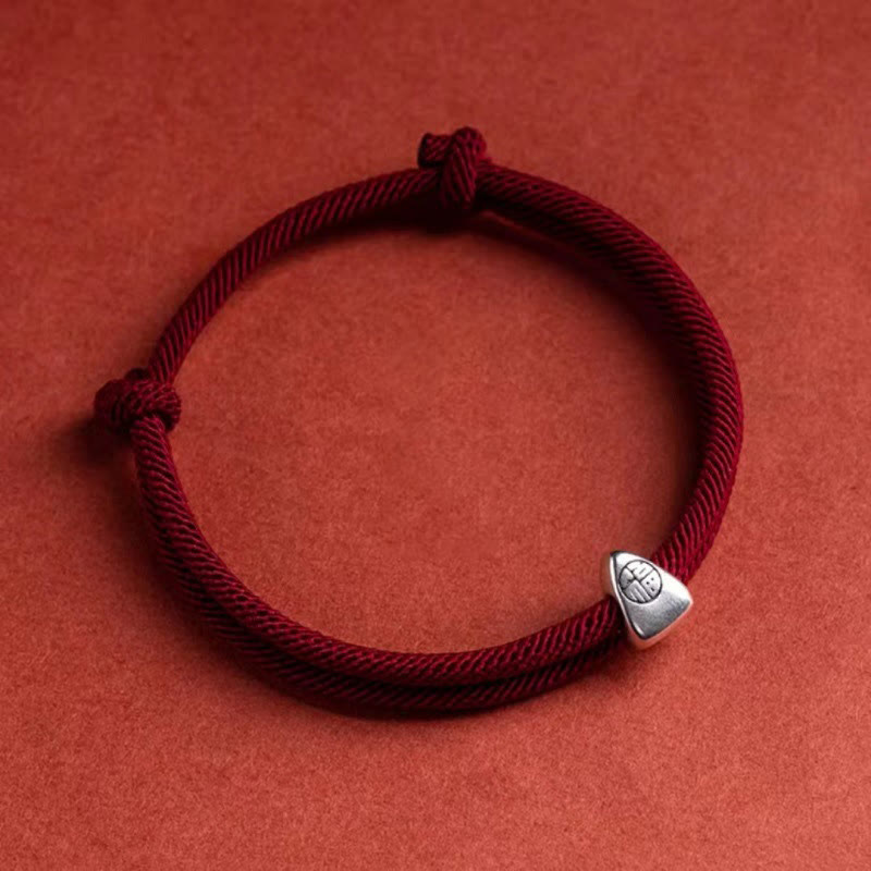 Karma Stone 925 Sterling Silver Fu Character Blessing Handmade Braided Bracelet