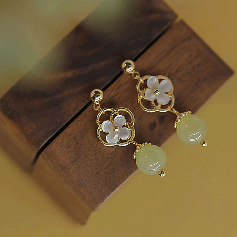 Karma Stone Tridacna Stone Flower Jade Bead Blessing Drop Earrings