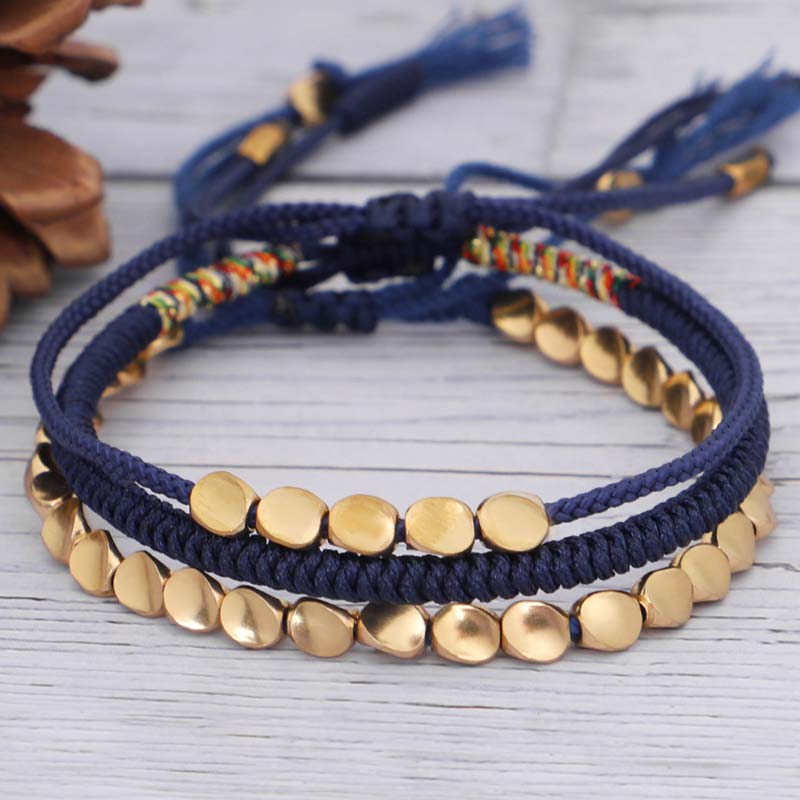 Karma Stone 3 PCS Tibetan Copper Beads Healing Protection Luck Bracelet Set