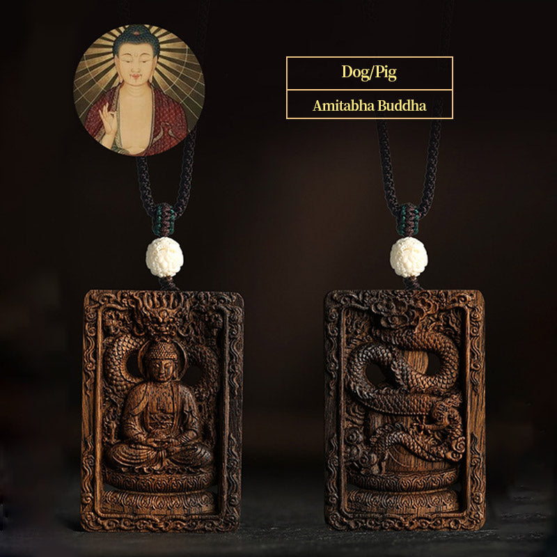 Karma Stone Chinese Zodiac Natal Buddha Brunei Agarwood PiXiu Dragon Peace Necklace Pendant