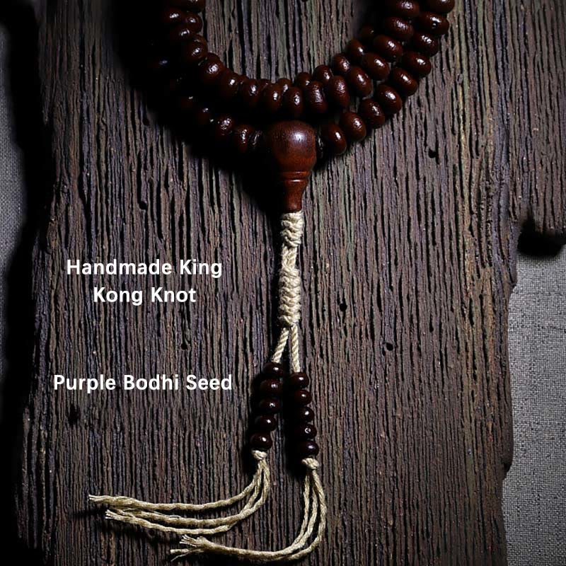 Karma Stone Natural Tibet 108 Mala Beads Purple Bodhi Seed Three-eyed Dzi Bead Copper Dorje Harmony Bracelet