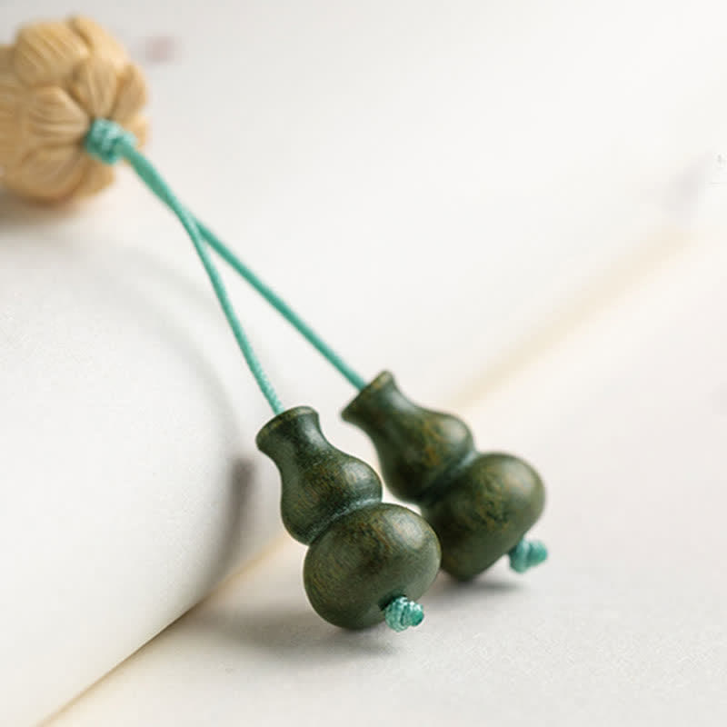 Karma Stone 108-Bead Rosary Green Sandalwood, Boxwood, Lotus, Auspicious Wooden Rosary Bracelet
