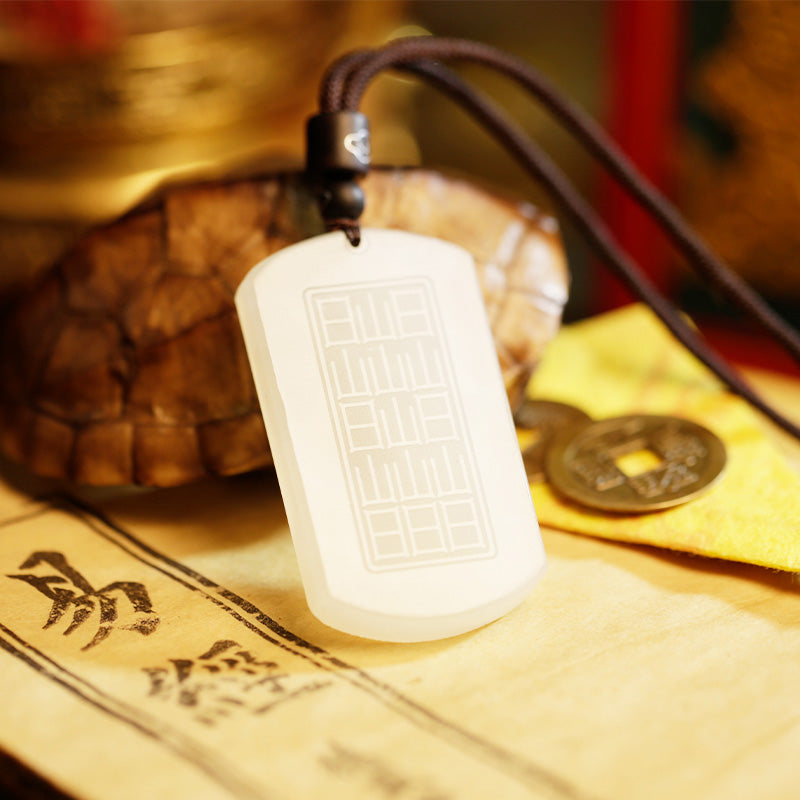 Karma Stone White Jade PiXiu Yin Yang Luck Protection Necklace Pendant