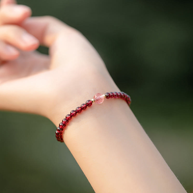 Karma Stone Natural Garnet Strawberry Quartz Calm Bracelet