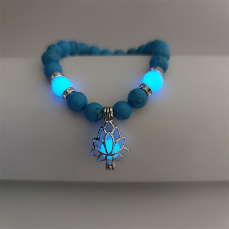 Karma Stone Tibetan Turquoise Glowstone Luminous Bead Lotus Protection Bracelet