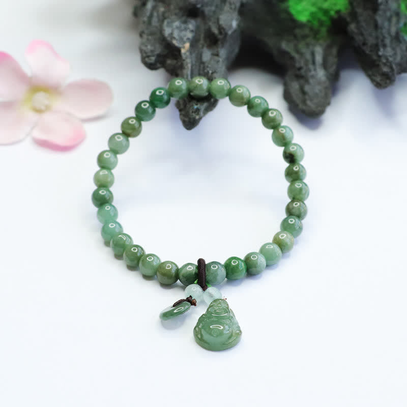 Karma Stone Laughing Buddha Cyan Jade Healing Bracelet