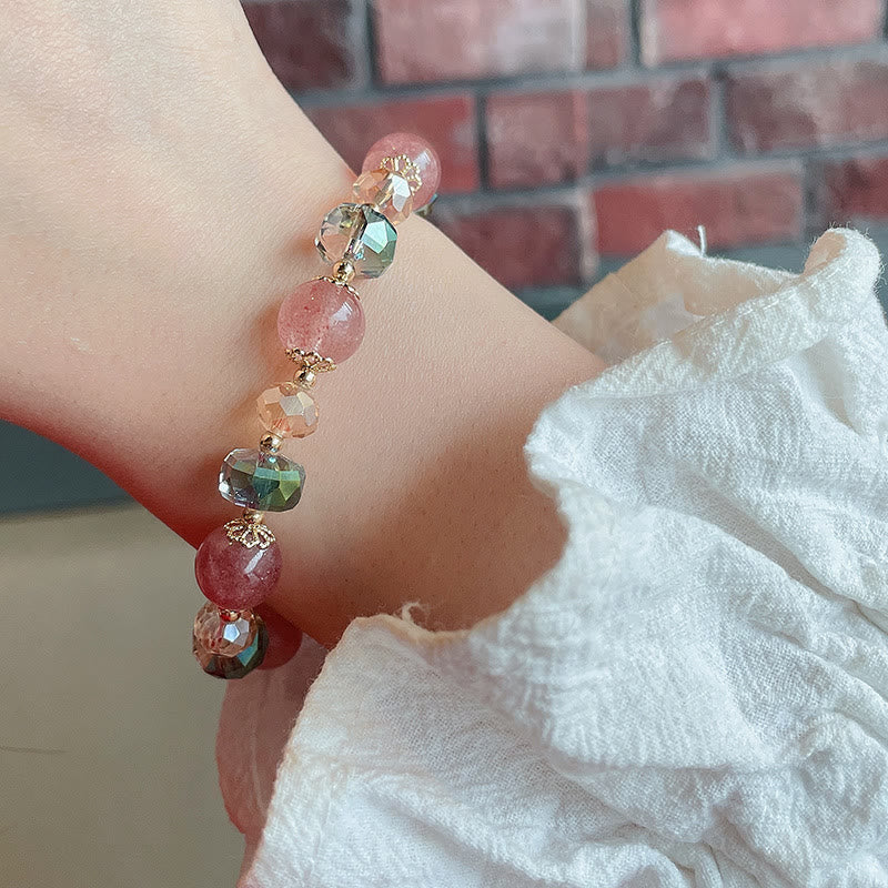 Karma Stone Natural Strawberry Quartz Colorful Crystal Positive Bracelet