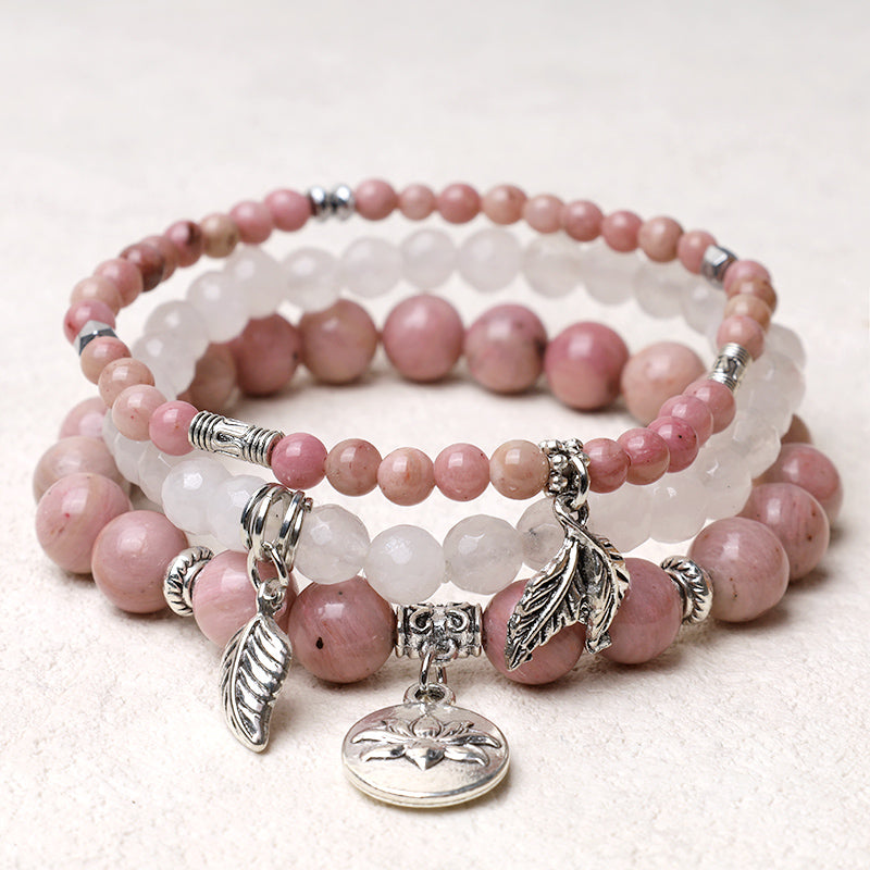 Karma Stone 3PCS Natural Quartz Crystal Beaded Healing Energy Lotus Bracelet