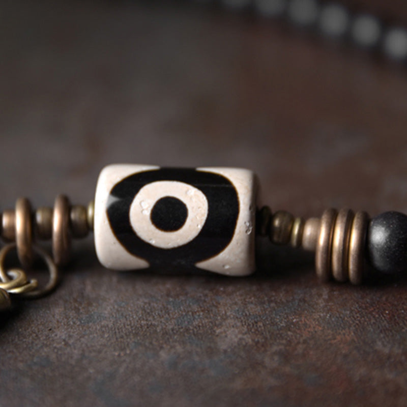 Karma Stone Ebony Wood Dzi Bead Copper Protection Couple Bracelet