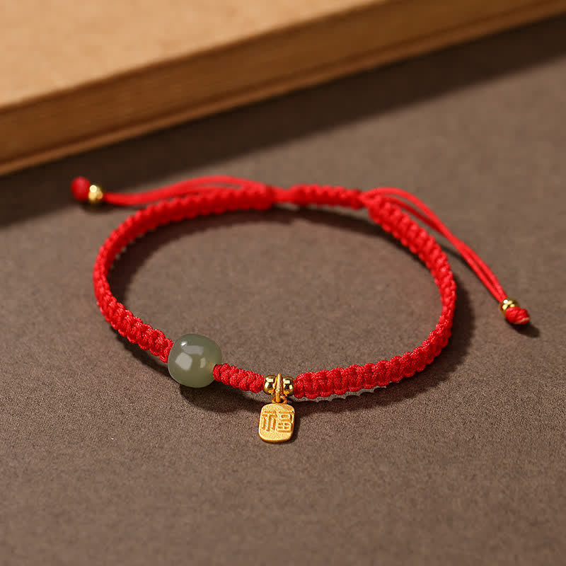 Karma Stone 925 Sterling Silver Hetian Jade Blessing Wealth Red String Bracelet