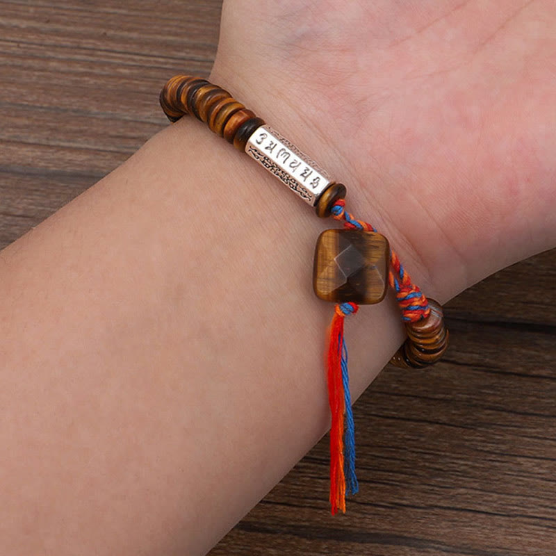 Karma Stone Tibetan Tiger Eye Om Mani Padme Hum Protection Power Bracelet