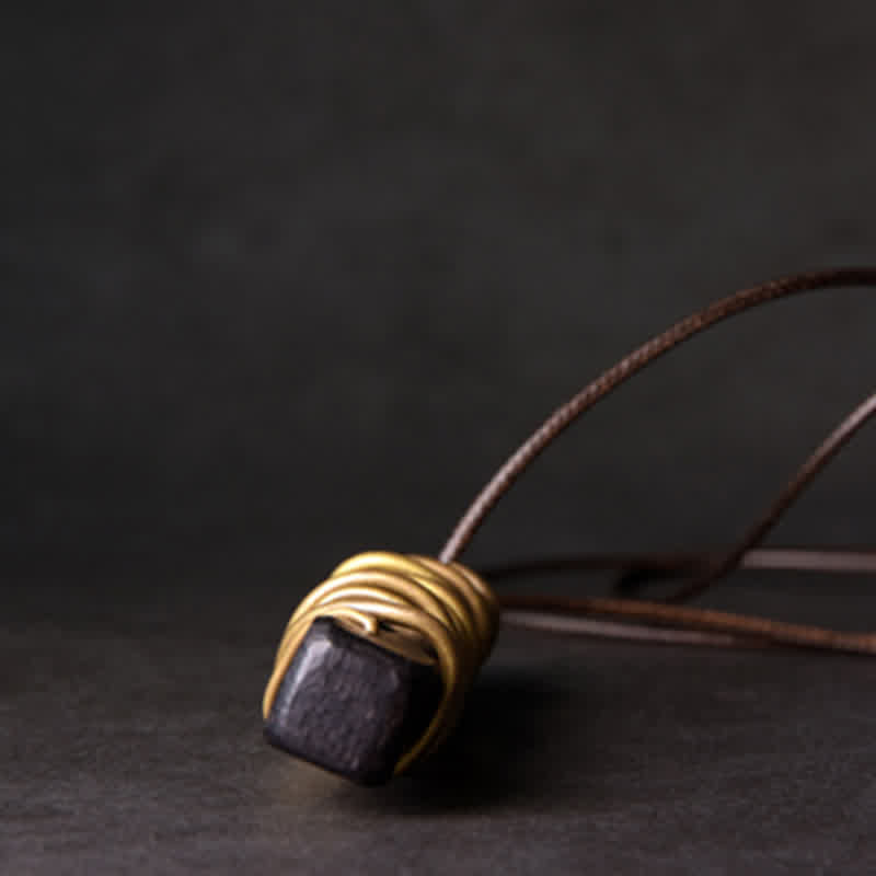 Karma Stone Tibet Ebony Wood Copper Balance Peace Necklace Pendant