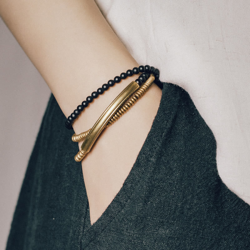Karma Stone Tibetan Various Agate Stone Copper Protection Triple Wrap Bracelet