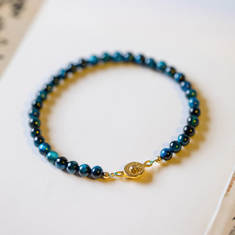 Karma Stone Natural Blue Tiger Eye Stone Protection Chain Bracelet