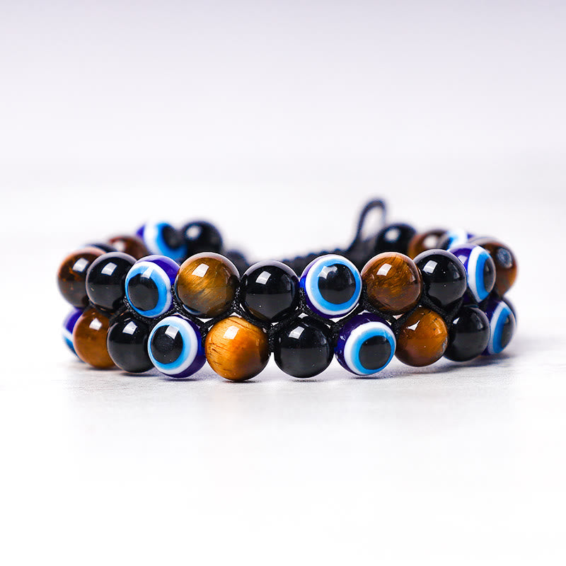 Karma Stone Evil Eye Hematite Tiger Eye Protection Beaded Bracelet