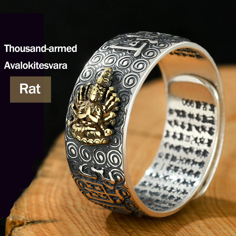 Karma Stone Chinese Zodiac Natal Buddha Wealth Luck Adjustable Ring