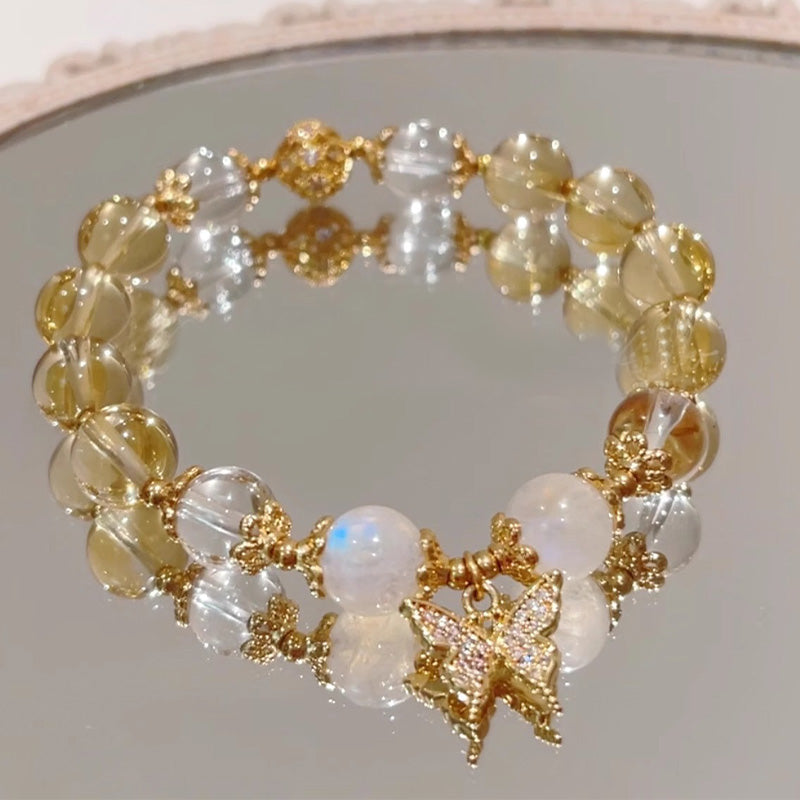 Karma Stone Citrine Moonstone Butterfly Charm Prosperity Protection Bracelet