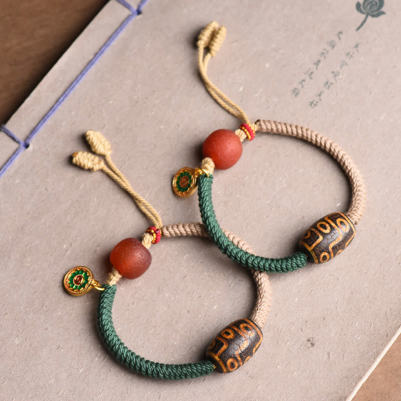 Karma Stone Handmade Tibetan Nine-Eye Dzi Bead Wealth Rope Bracelet