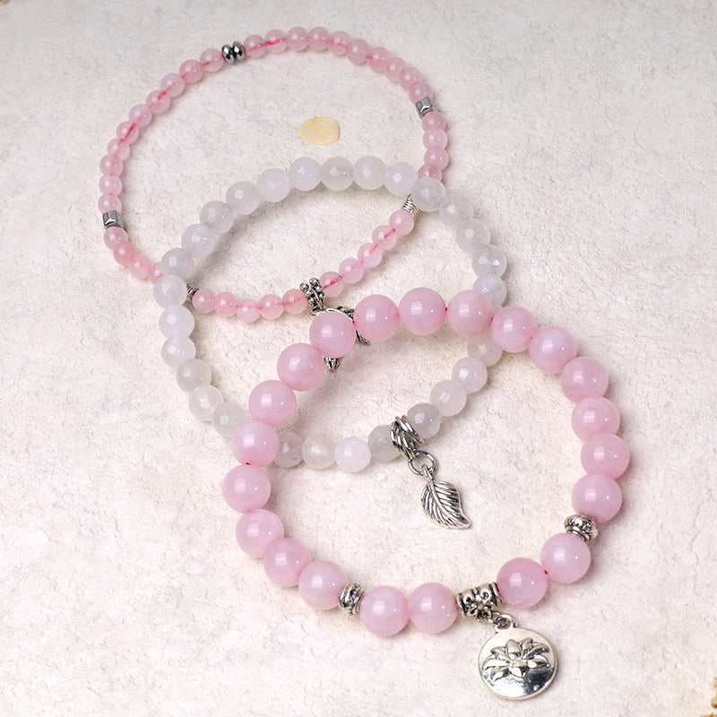 Karma Stone 3PCS Natural Quartz Crystal Beaded Healing Energy Lotus Bracelet