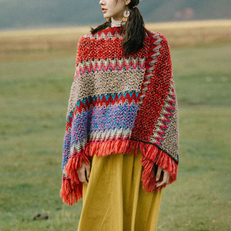 Karma Stone Tibetan Shawl Knitting Warm Cloak Tibetan Tassel Scarf